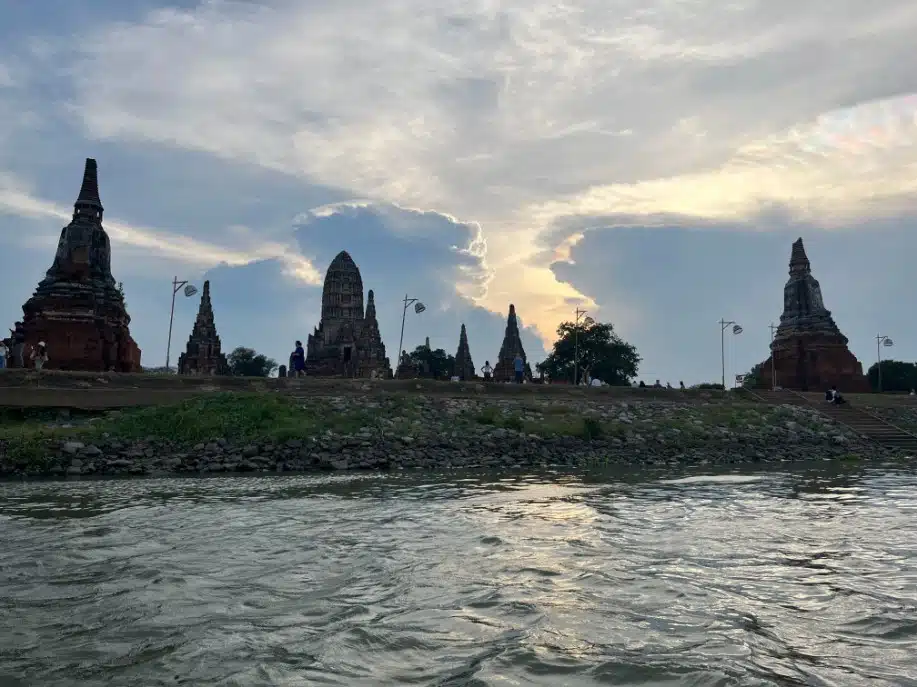 Wat Chaiwatthanaram riverside temple at sunset in Ayutthaya